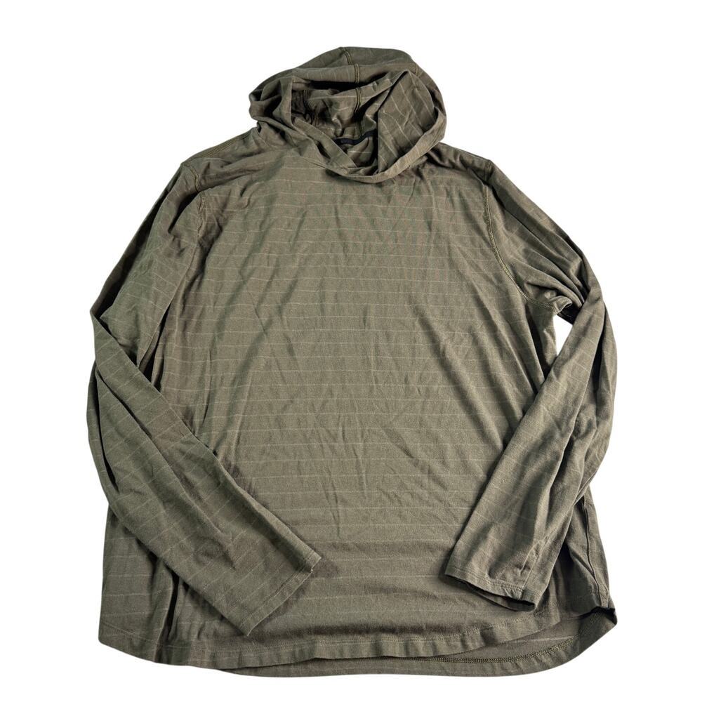 VRST Mens Large Hooded Long Sleeve Shirt Olive Green Striped Modal Blend Stretch